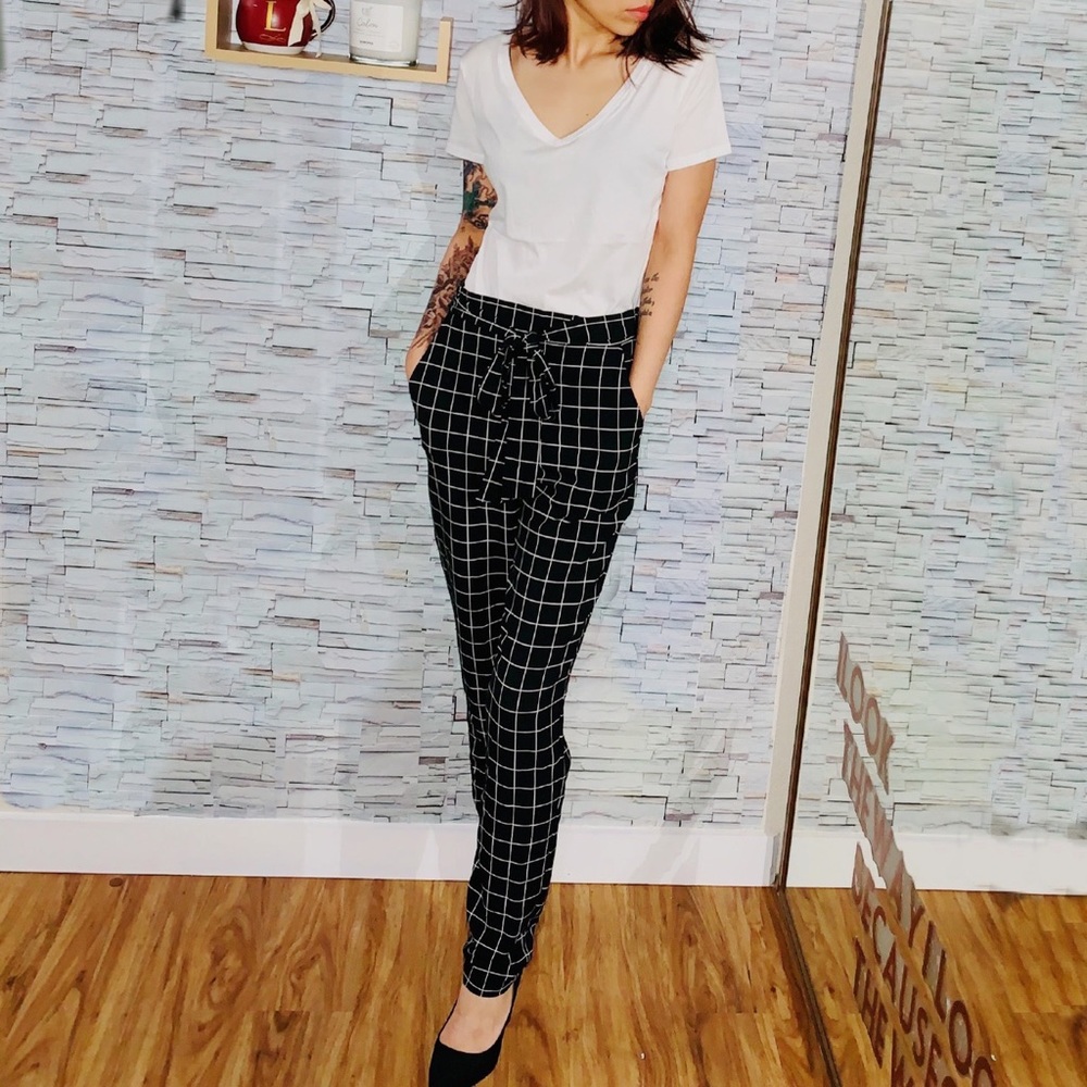Grid Print Pants